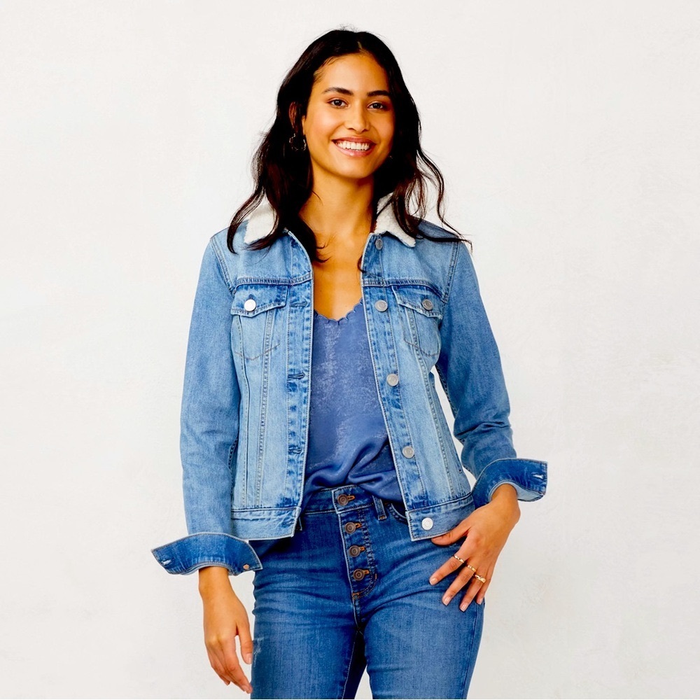 Women’s Denim Jacket with Sherpa Collar by LC Lauren Conrad Like NEW